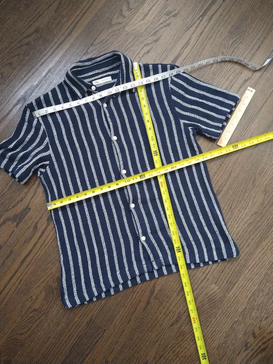 ZARA Navy & White Striped Knit Polo Shirt - Picture 5 of 7
